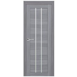 Дверное полотно Мариам Техно 602 экошпон светло-серый стекло белый сатинат