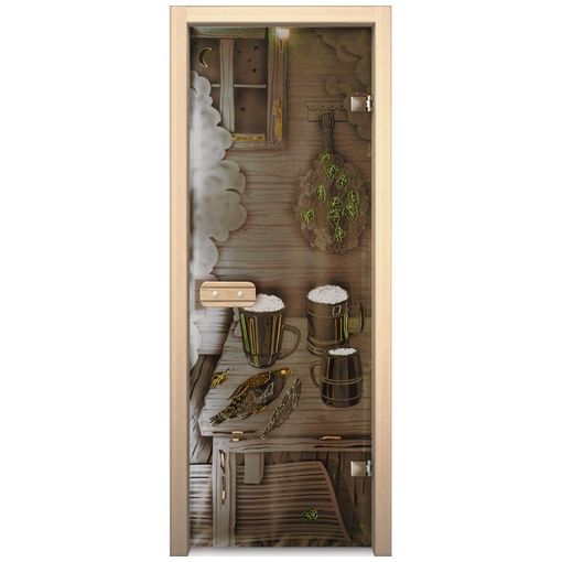 Дверь для бани стеклянная Акма Предбанник с фьюзингом 690х1890 мм