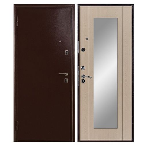 Дверь входная металлическая Меги 151 правая с зеркалом 970x2050 мм МДФ 51 беленый дуб