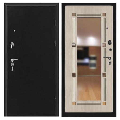 Дверь входная металлическая Промет ПР2 Флип Черный Муар 980x2066 мм правая с зеркалом