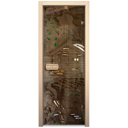Дверь для бани стеклянная Акма Пейзаж с фьюзингом 690х1890 мм