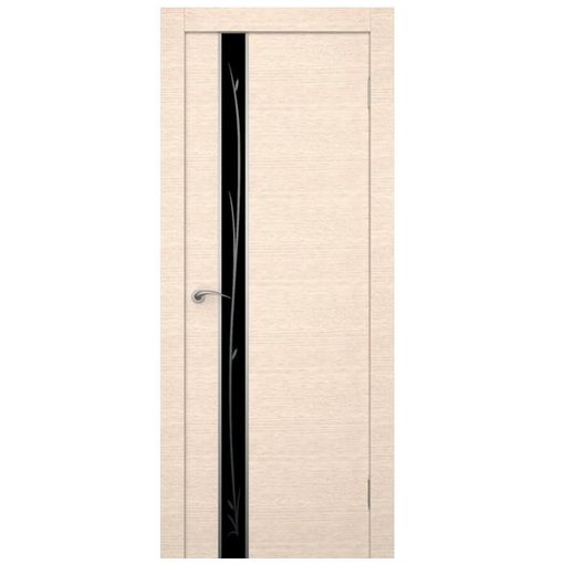 Дверное полотно Ростра Маэстро экошпон Беленый дуб стекло черное