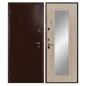 Дверь входная металлическая Меги 151 левая с зеркалом 870x2050 мм МДФ 51 беленый дуб